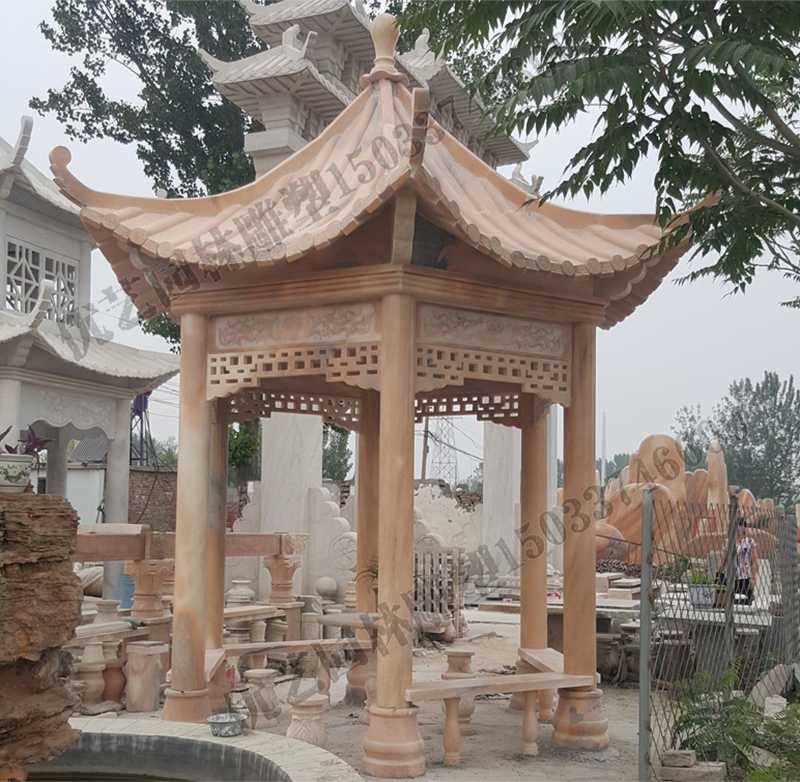 中式大理石涼亭，石雕景觀亭子，石雕六角亭子廠家